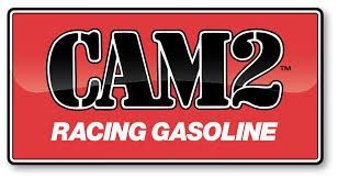 CAM2 Racing Gasoline logo on a red background with bold black and white text.